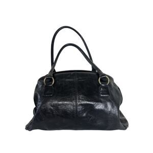 Vtg Hobo International Black Leather Hobo Shoulder Bag Gold Accents Paisley